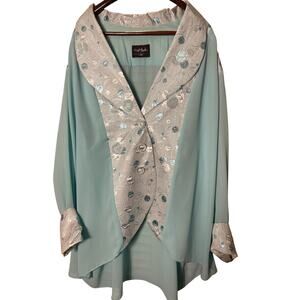 Vintage Night Moods By Samantha O Duster Jacket Mint Green and Metallic Size 22W